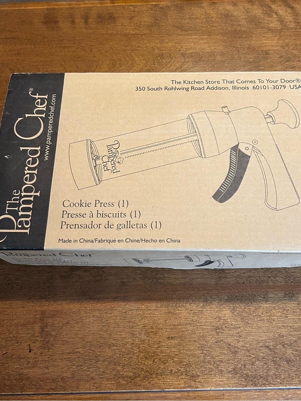 Pampered Chef Brown Kraft Box with Black Line Art Cookie Press Illustration New